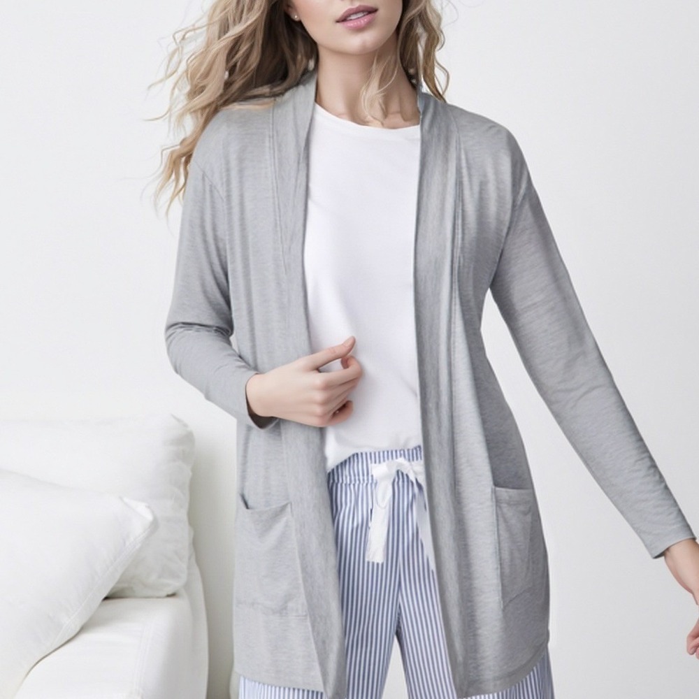 State of Day Women Open Front Knit‎ Cardigan XL Gray Longline Lightweight NWT